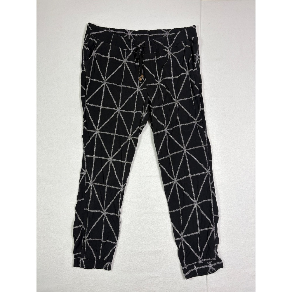 Old Navy Womens Medium Petite Black White Geometric Rayon Jogger Lounge Pants